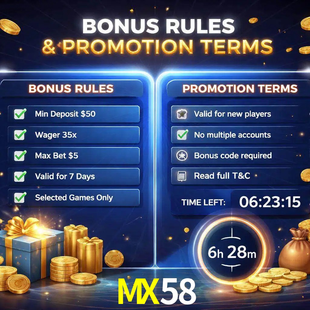 Reglas de promoción MX58 y condiciones de bonos explicadas visualmente